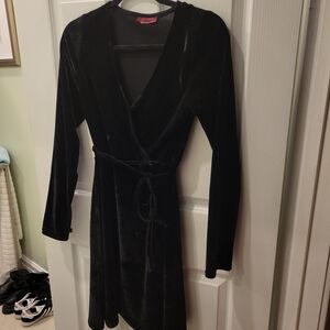 Black Velvet Mini Wrap Dress